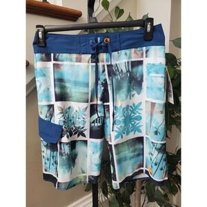 Quick Silver Men Blue Polyester Logo Print 4 Way Stretch Swimwear Shorts Size 30